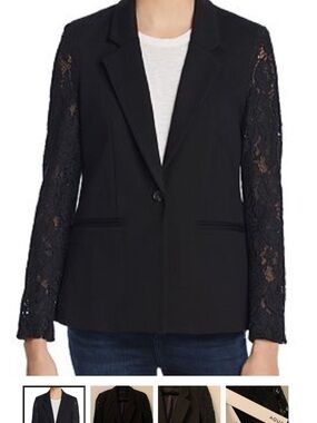 Aqua Black Lace-Sleeve Single-Button Blazer